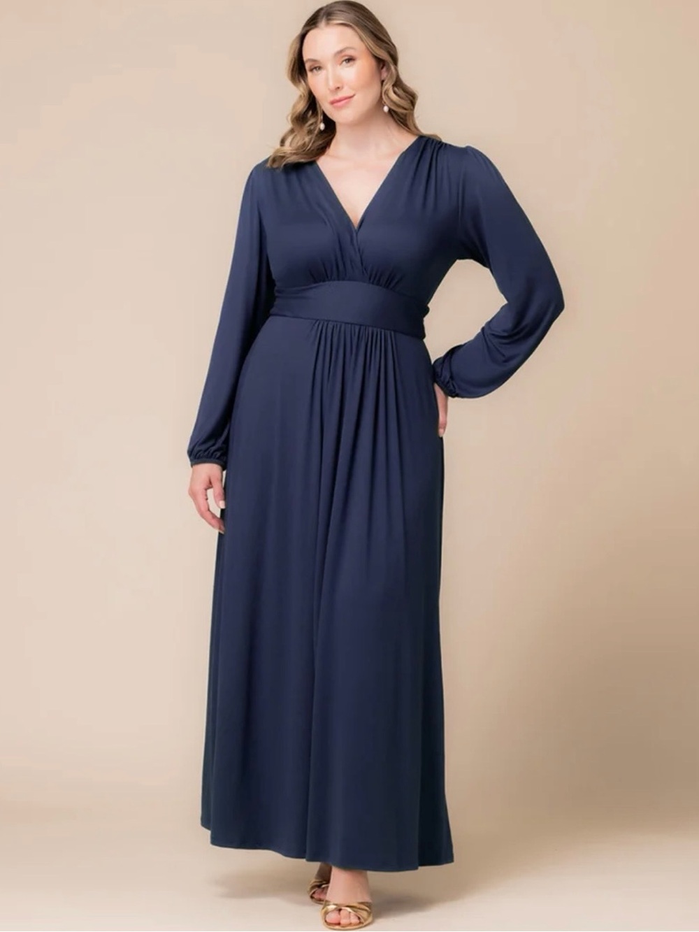 Kiyonna Navy Blue Kelsey Long Sleeve Jersey Maxi Dress Woman Plus Size 2X (18-20